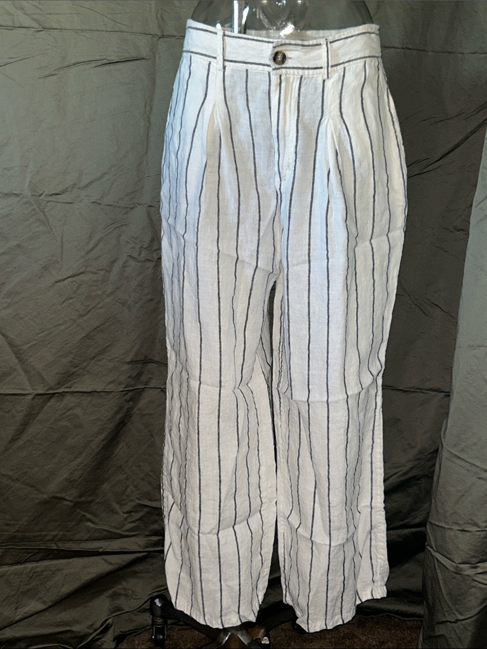 Joie White Wide-Leg Linen Pants with Black Stripes
